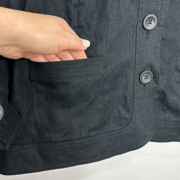 Marvin Richards Black Linen 3/4 Sleeve Button Front Jacket Size L - Picture 3 of 10